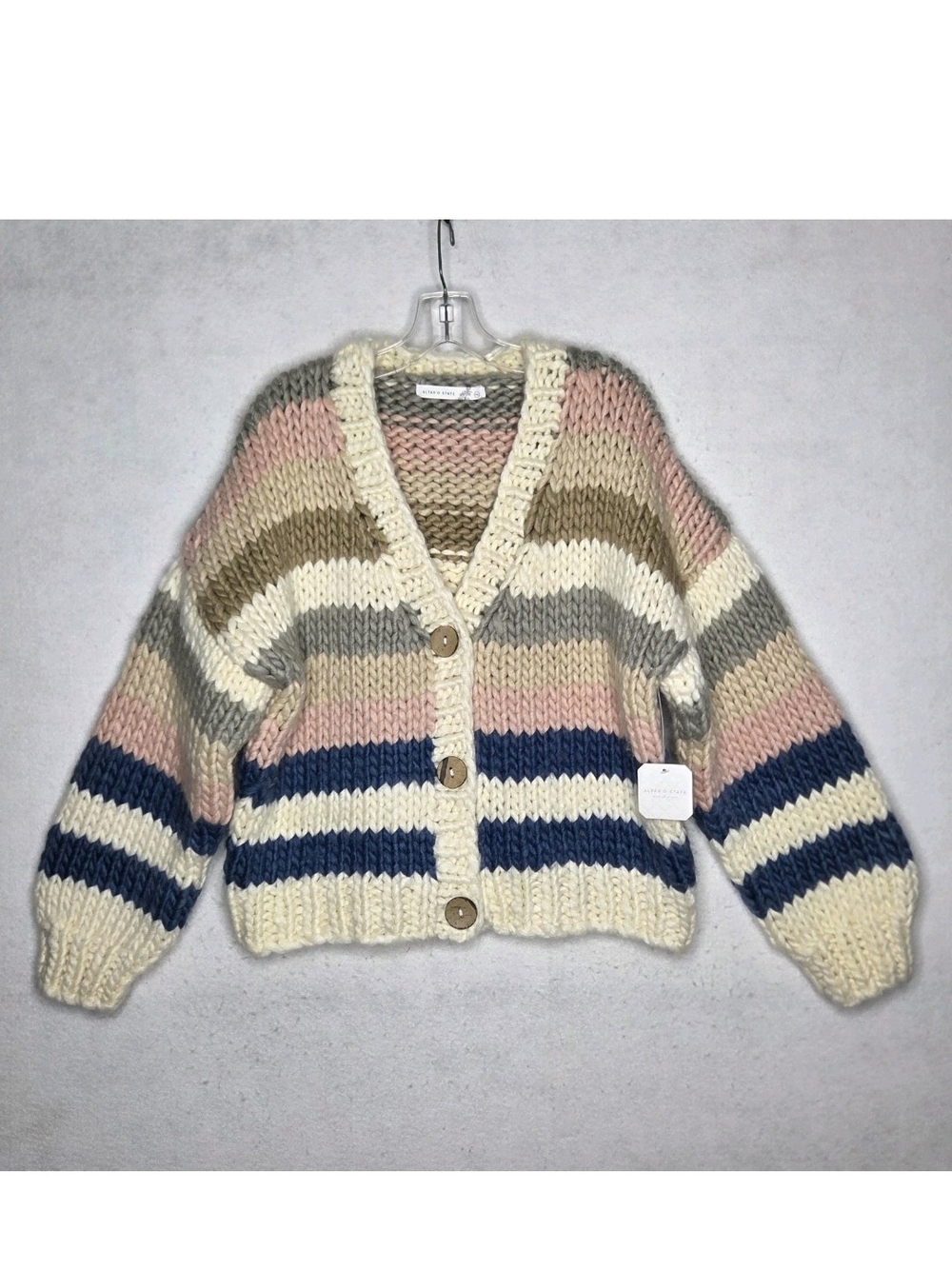 Altar'd State NWT Striped Chunky Knit Cardigan Sweater M/L Overaized Grandma